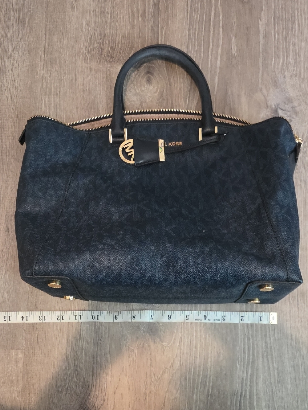 Michael Kors Blue Logo Satchel with Gold Hardware